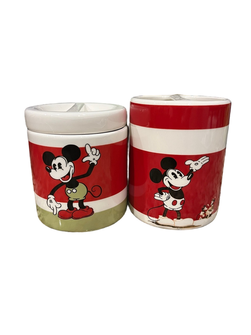 Disney Store Vintage Mickey Mouse Red Ceramic Bathroom Toothbrush Set